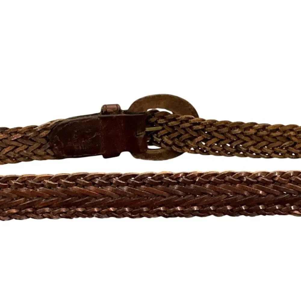 Vintage Western Brown Braided Woven Leather Belt Women 32”-36”